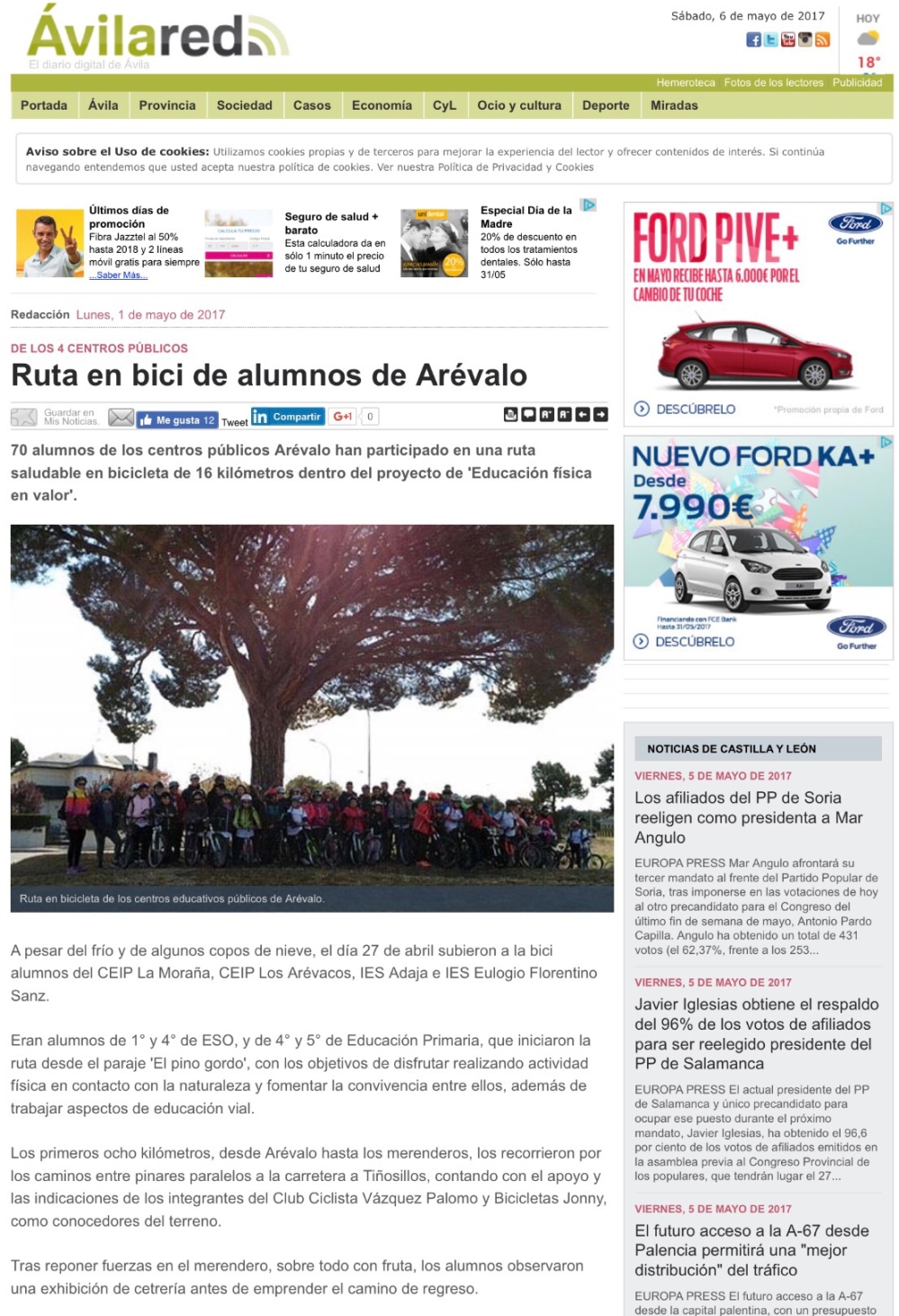 Ruta en bici de los alumnos de Arévalo en Ávila Red